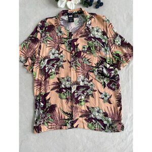 Star Wars Mens XL Hawaiian Shirt Grogu Baby Yoda Floral Print Peach & Green